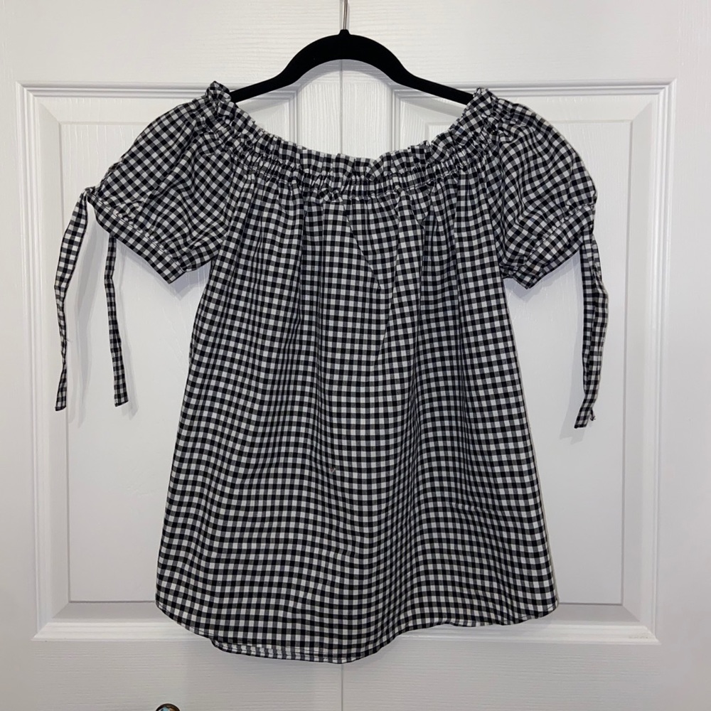 2 for $20 H&M Off-the-Shoulder Black and White Gingham Top